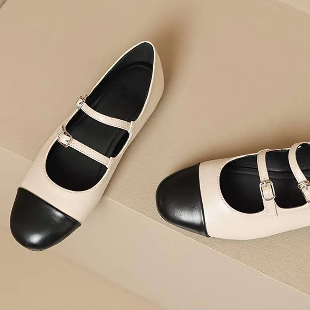 TN TANGNEST Leather Flats for Women Comfortable Round Toe Slip On Ballet Flats Retro Dress Mary Jane Flats