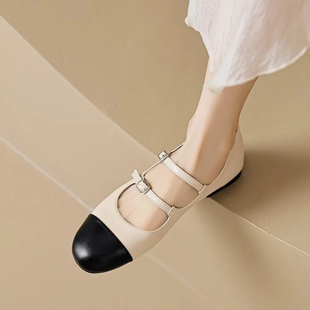 TN TANGNEST Leather Flats for Women Comfortable Round Toe Slip On Ballet Flats Retro Dress Mary Jane Flats