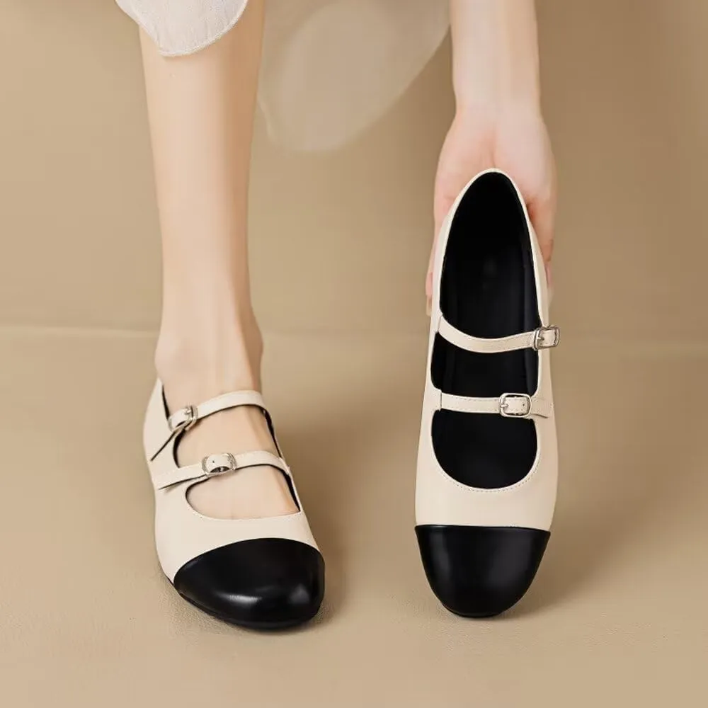 TN TANGNEST Leather Flats for Women Comfortable Round Toe Slip On Ballet Flats Retro Dress Mary Jane Flats