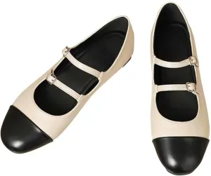 TN TANGNEST Leather Flats for Women Comfortable Round Toe Slip On Ballet Flats Retro Dress Mary Jane Flats