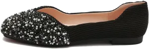 TN TANGNEST Women's Rhinestone Flats Comfortable Square Toe Slip on Flat Shoes