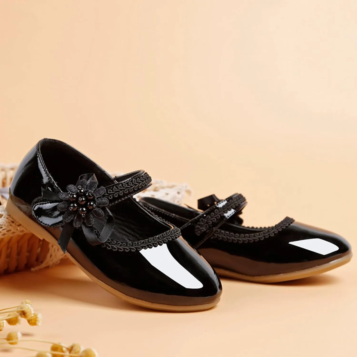 Toddler Girls Dress Shoes Toddler Kid Mary Jane with Pearls Low Heels Pumps for Flower Girl Wedding Party