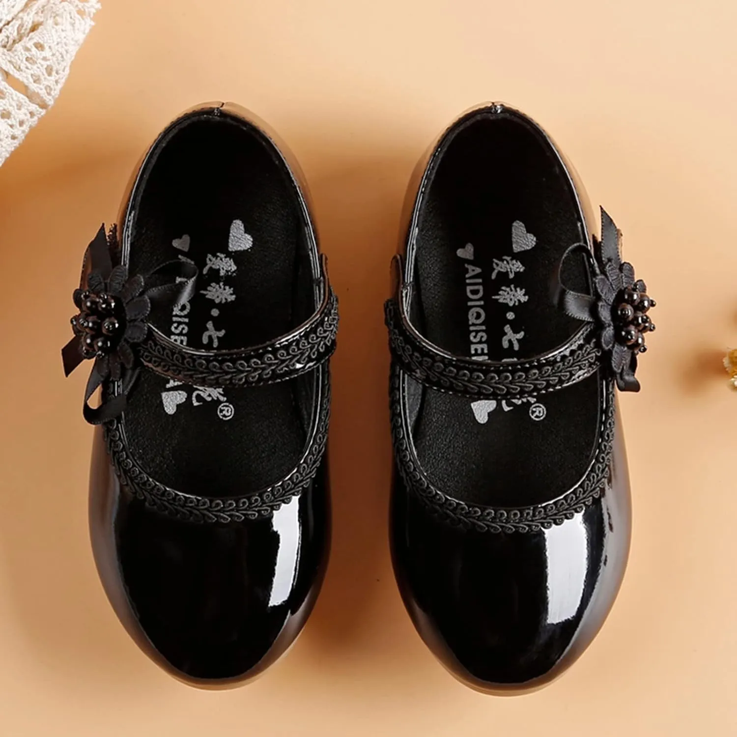 Toddler Girls Dress Shoes Toddler Kid Mary Jane with Pearls Low Heels Pumps for Flower Girl Wedding Party