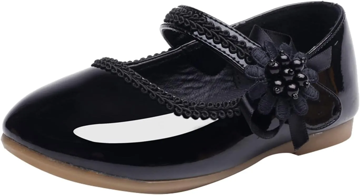 Toddler Girls Dress Shoes Toddler Kid Mary Jane with Pearls Low Heels Pumps for Flower Girl Wedding Party