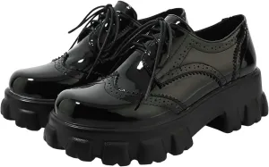 Trendenzy Lug Sole Oxford Shoes for Women Wingtip Lace Up Oxfords Chunky Heel Platform Pumps Goth