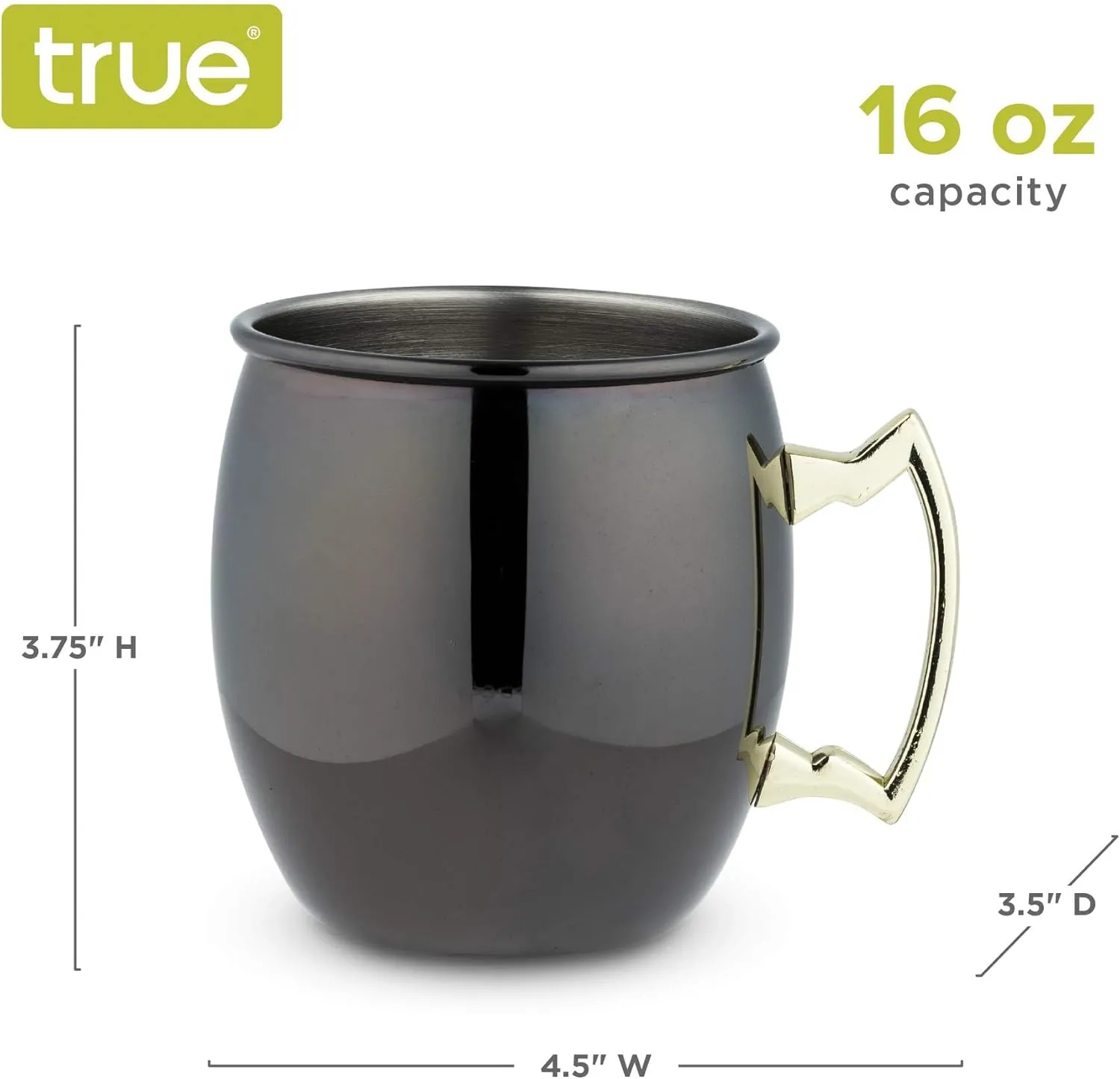 True Moscow Mule Mug, Stainless Steel, Copper Cups for Moscow Mules, Copper Bar Cart Accessories, 16 oz, Set of 2