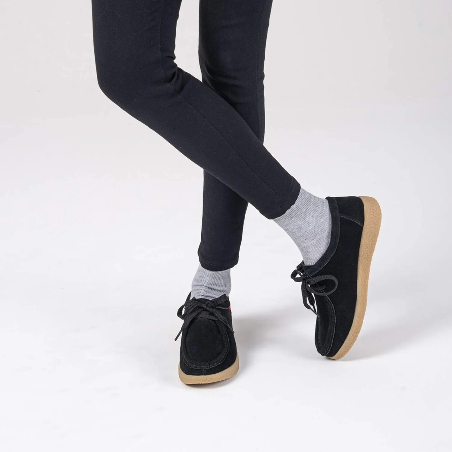 TRULAND Leather Oxford Shoes for Women - Suede Lace Up Moc Toe Low Platform Flat Wallabees Shoes
