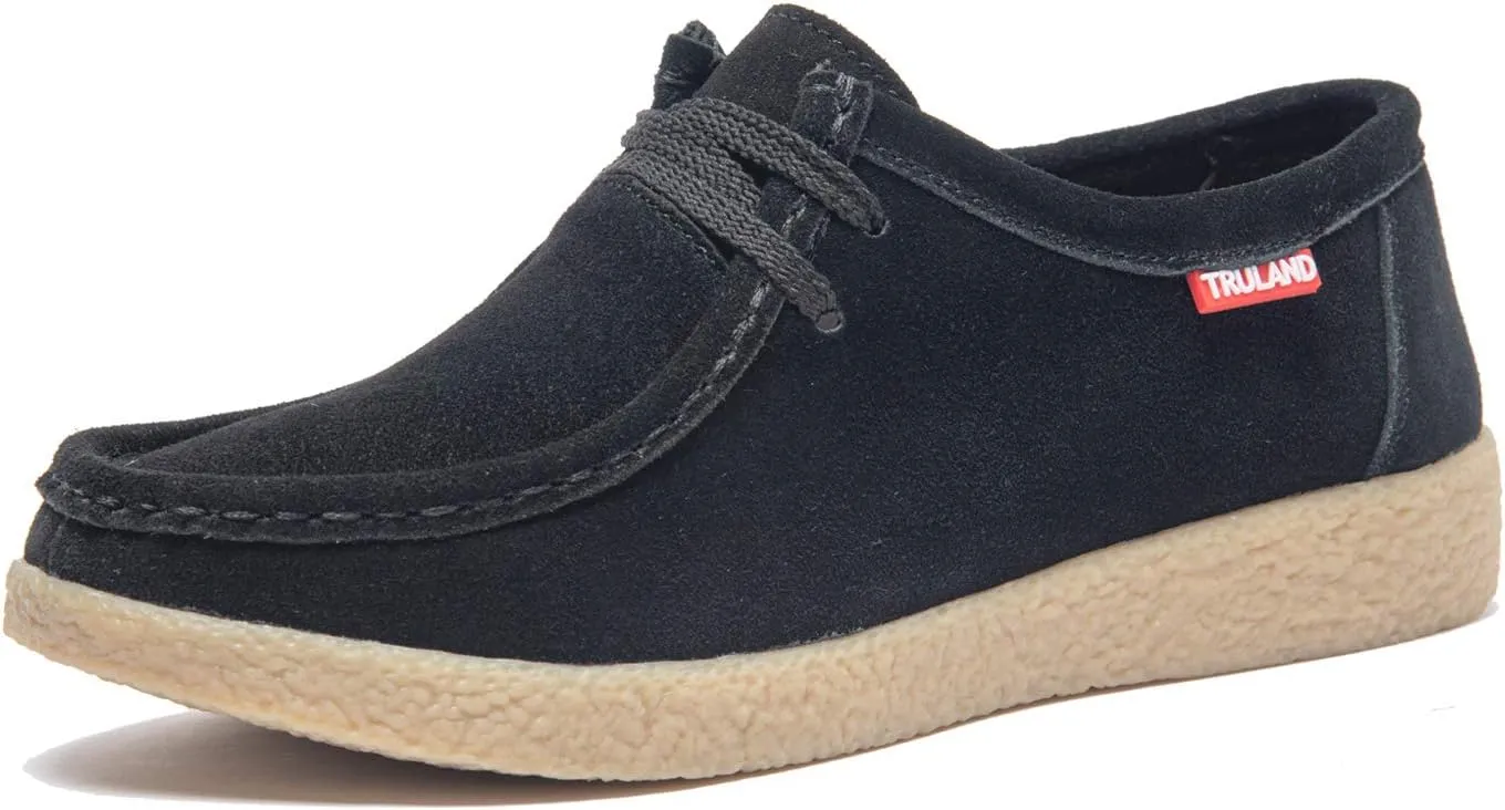 TRULAND Leather Oxford Shoes for Women - Suede Lace Up Moc Toe Low Platform Flat Wallabees Shoes
