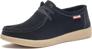TRULAND Leather Oxford Shoes for Women - Suede Lace Up Moc Toe Low Platform Flat Wallabees Shoes