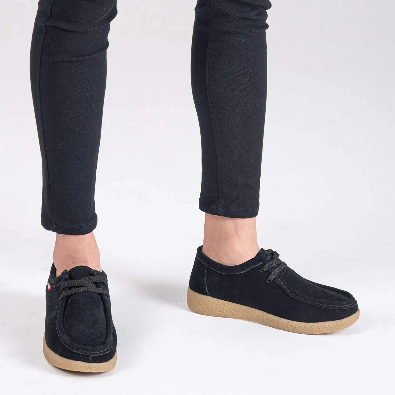 TRULAND Leather Oxford Shoes for Women - Suede Lace Up Moc Toe Low Platform Flat Wallabees Shoes