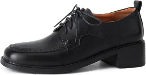 U-lite Women's Perforated Classic Vintage Lace-Up Square Toe Casual Oxford Shoes for Women Girls Lady Wife