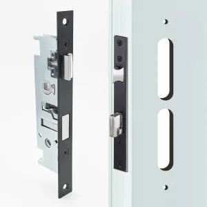 US Flat Slot Storm Door Mortise Lock Body Fits for Larson Screen Away Doors, 5/16" Square Spindle Hub, 2-1/2" Handle PZ, 7/8" Backset, 7" Faceplate H.C., Non-Handed, Matte Black