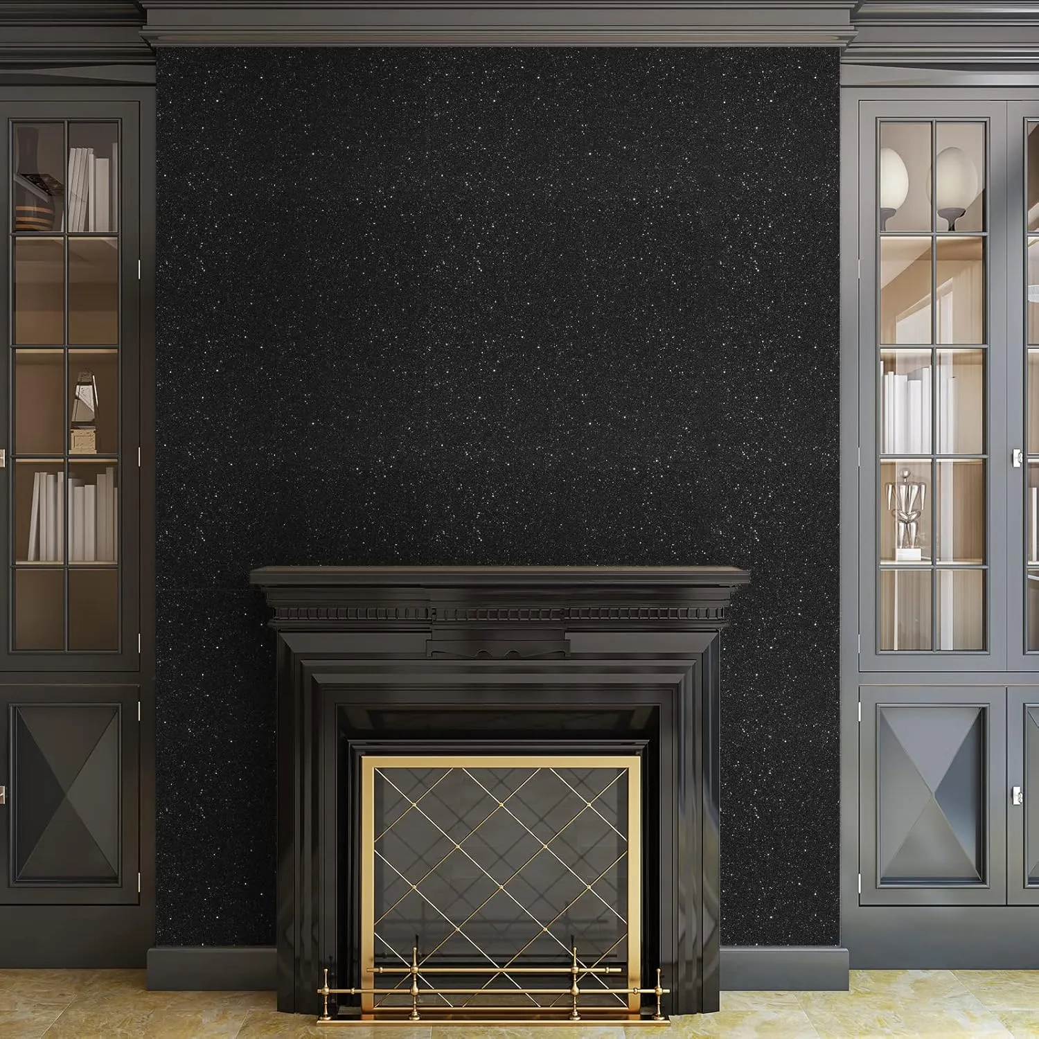 VEELIKE Black Glitter Wallpaper Peel and Stick Sparkly Black Glitter Contact Paper for Cabinets Walls 15.7''x118'' Self Adhesive Removable Glittery Fabric Wall Paper Roll for Bedroom Living Room