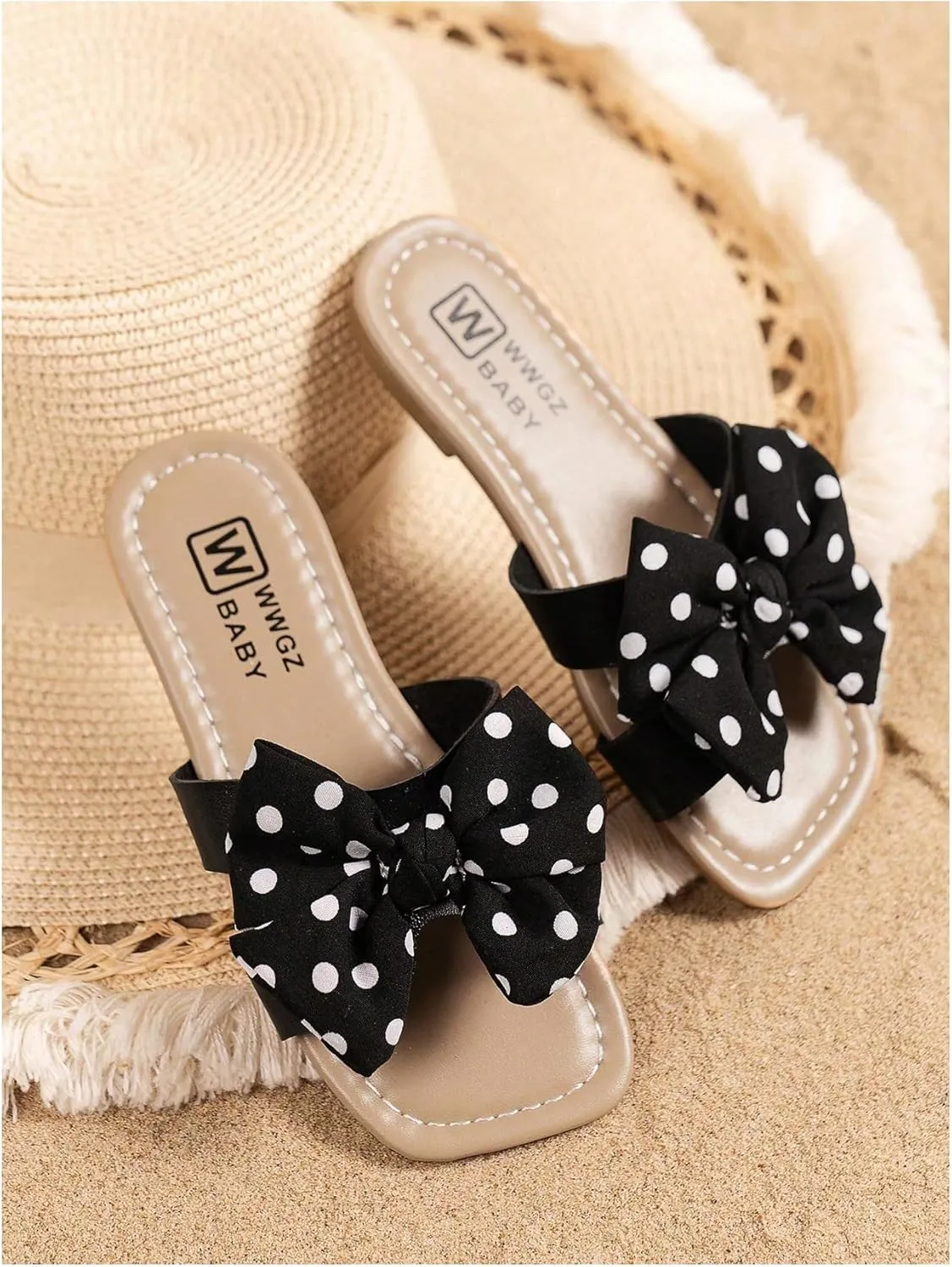 Verdusa Girl's Bows Square Toe Sandals Casual Summer Flat Sandal