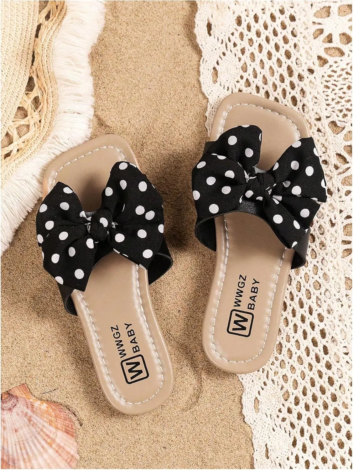 Verdusa Girl's Bows Square Toe Sandals Casual Summer Flat Sandal