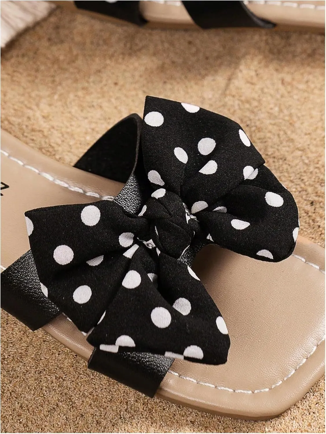Verdusa Girl's Bows Square Toe Sandals Casual Summer Flat Sandal