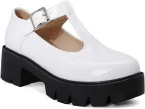VOKLIN Women's Round Toe Platform T-Strap Mary Jane Pumps Chunky Mid Heel Classic School Oxford Dress Shoes