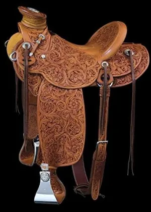 Wade Tree A Fork Ranch Roping Work Western Horse Saddle Handmade Tooled Carved Premium Leather Equestrian Trail Horse Saddle for Horse Riding Size: 10-18 inches Seat, OS335