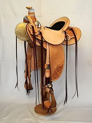 Wade Tree A Fork Work Horse Saddles Ranch Roping Roper Handmade Premium Leather Western Equestrian Trail Tack Saddle for Horse Riding Size: 10-18 inches Seat Available WOR355