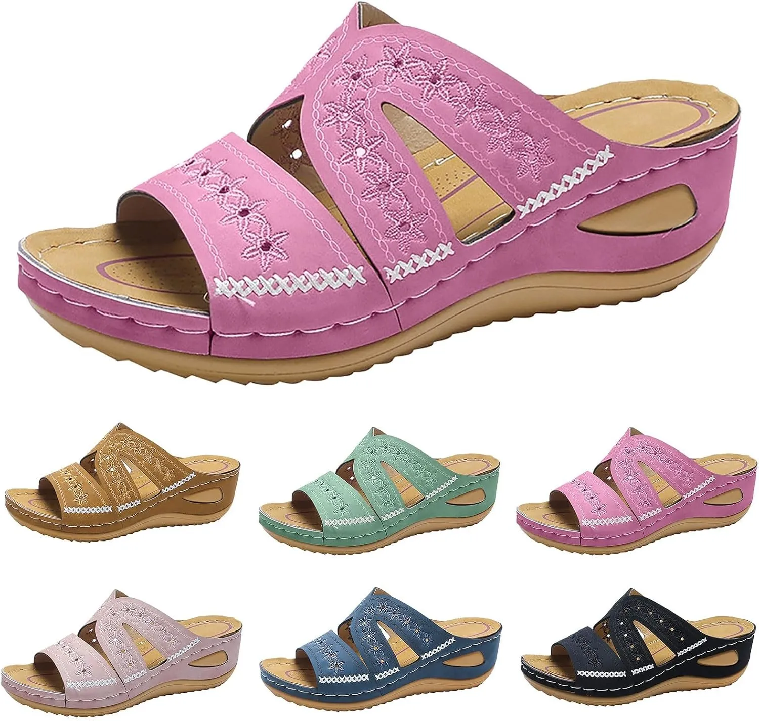 Wedge Sandals For Women 2025,Comfy Slip On Summer Low Wedges Heel Womens Sandal Ladies Plantar Fasciitis Recovery Mules Open Toe X-Strap Casual Shoes for Daily Wear Outdoor Indoor