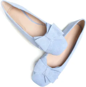 WENJIAZHIZHI Bowknot Ballet Flats Womens Square Toe Bowtie Flat Shoes Suede Dress Shoes Wear to Work Slip On Moccasins