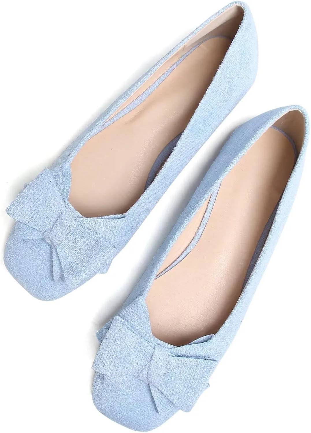 WENJIAZHIZHI Bowknot Ballet Flats Womens Square Toe Bowtie Flat Shoes Suede Dress Shoes Wear to Work Slip On Moccasins