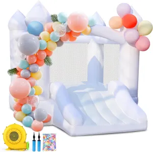 White Bounce House for Kids: Portable Inflatable Bouncy House with Blower for Indoor Outdoor Birthday Party, Wedding - Small Bouncy Castle with Slide and Storage Bag for Kids 3-6