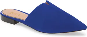 Women Fashion Suede Mules, Sexy Closed Pointed Toe Flat Loafer, Low Heel Backless Mule Sandals, V Cut Lightweight Slip on Walking Shoes for Ladies, Elegant Dress Casual Slippers, Full Size 4-16 M US