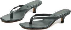Women Flip-Flops Mules Kitten Heels Square Toe Thong Sandals Matte Comfy 1 inch Low Heel Slippers T-Straps Open Toe Outdoor Beach Summer Slip On Sandal Heels Basic Chic 4-11 M US