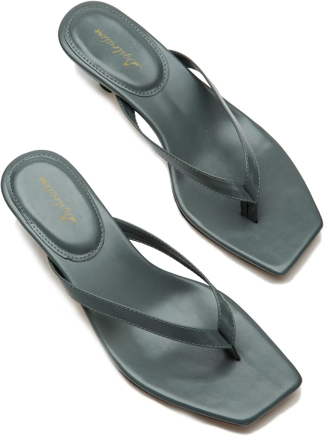 Women Flip-Flops Mules Kitten Heels Square Toe Thong Sandals Matte Comfy 1 inch Low Heel Slippers T-Straps Open Toe Outdoor Beach Summer Slip On Sandal Heels Basic Chic 4-11 M US