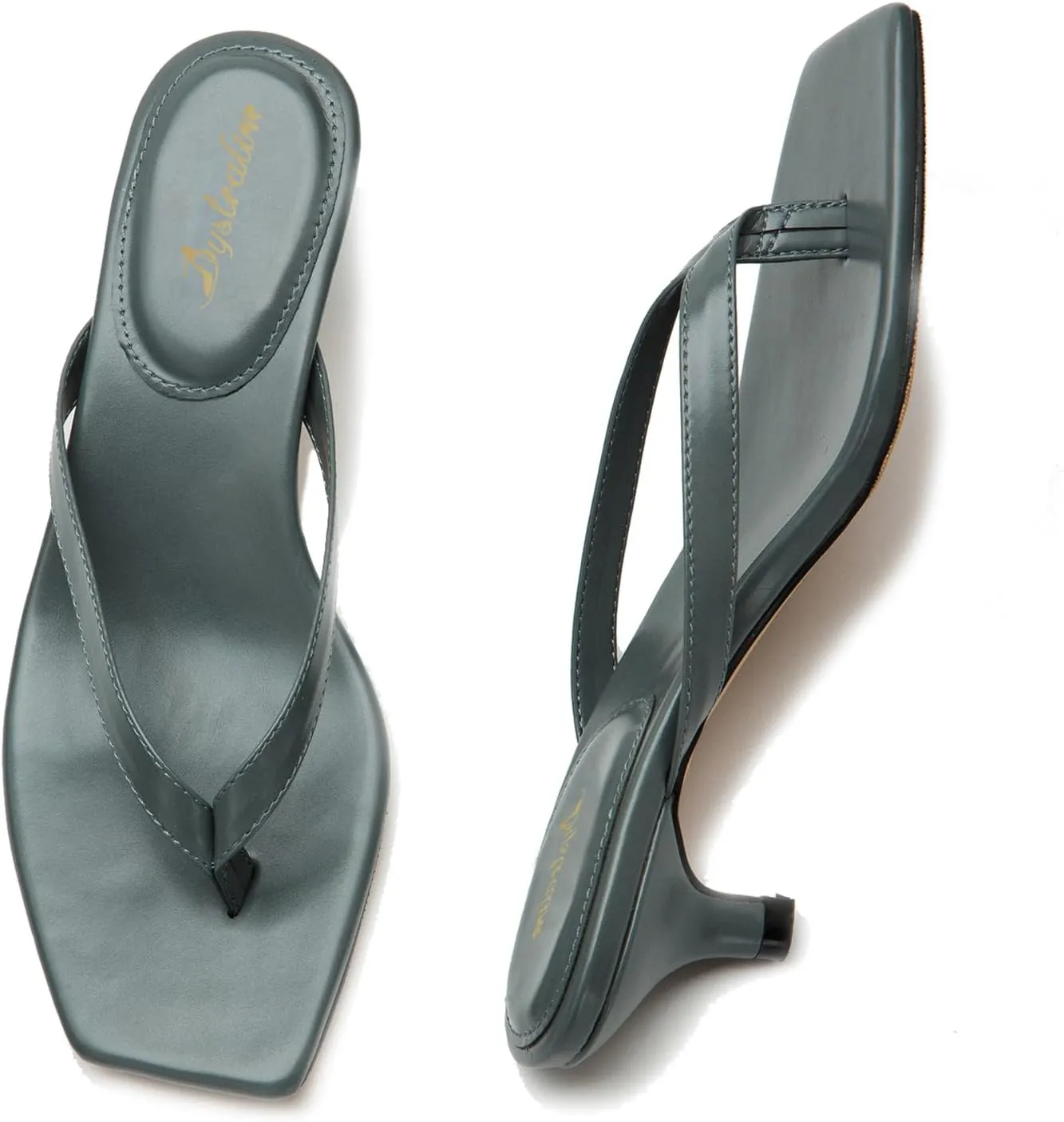 Women Flip-Flops Mules Kitten Heels Square Toe Thong Sandals Matte Comfy 1 inch Low Heel Slippers T-Straps Open Toe Outdoor Beach Summer Slip On Sandal Heels Basic Chic 4-11 M US