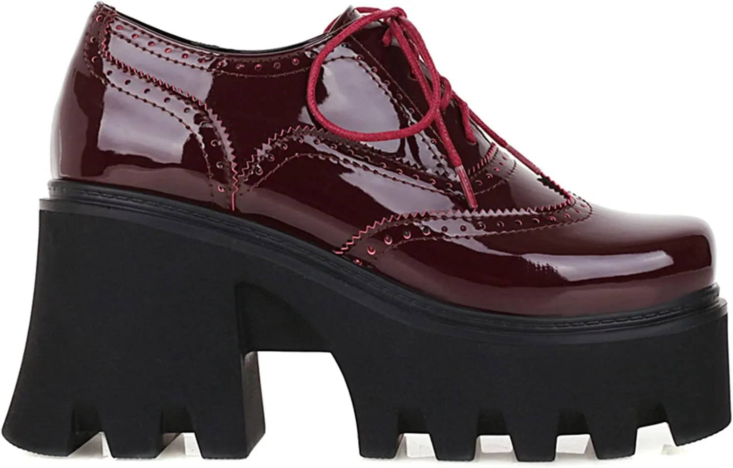 Women Goth Platform Booties Chunky High Heel Ankle Boots Square Toe Lace Up Wingtip Oxford Pumps