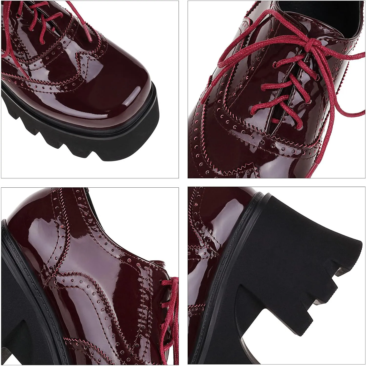 Women Goth Platform Booties Chunky High Heel Ankle Boots Square Toe Lace Up Wingtip Oxford Pumps