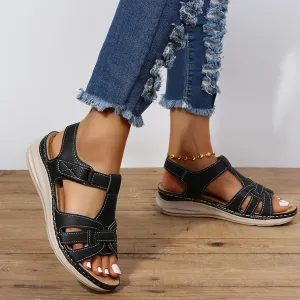 Women Summer Sandals Beach Wedge Sandals with Arch Support Hollow Out Ankle Strap Walking Shoes Causal Comfortable Outdoor Shoes,Black,US7/EU38