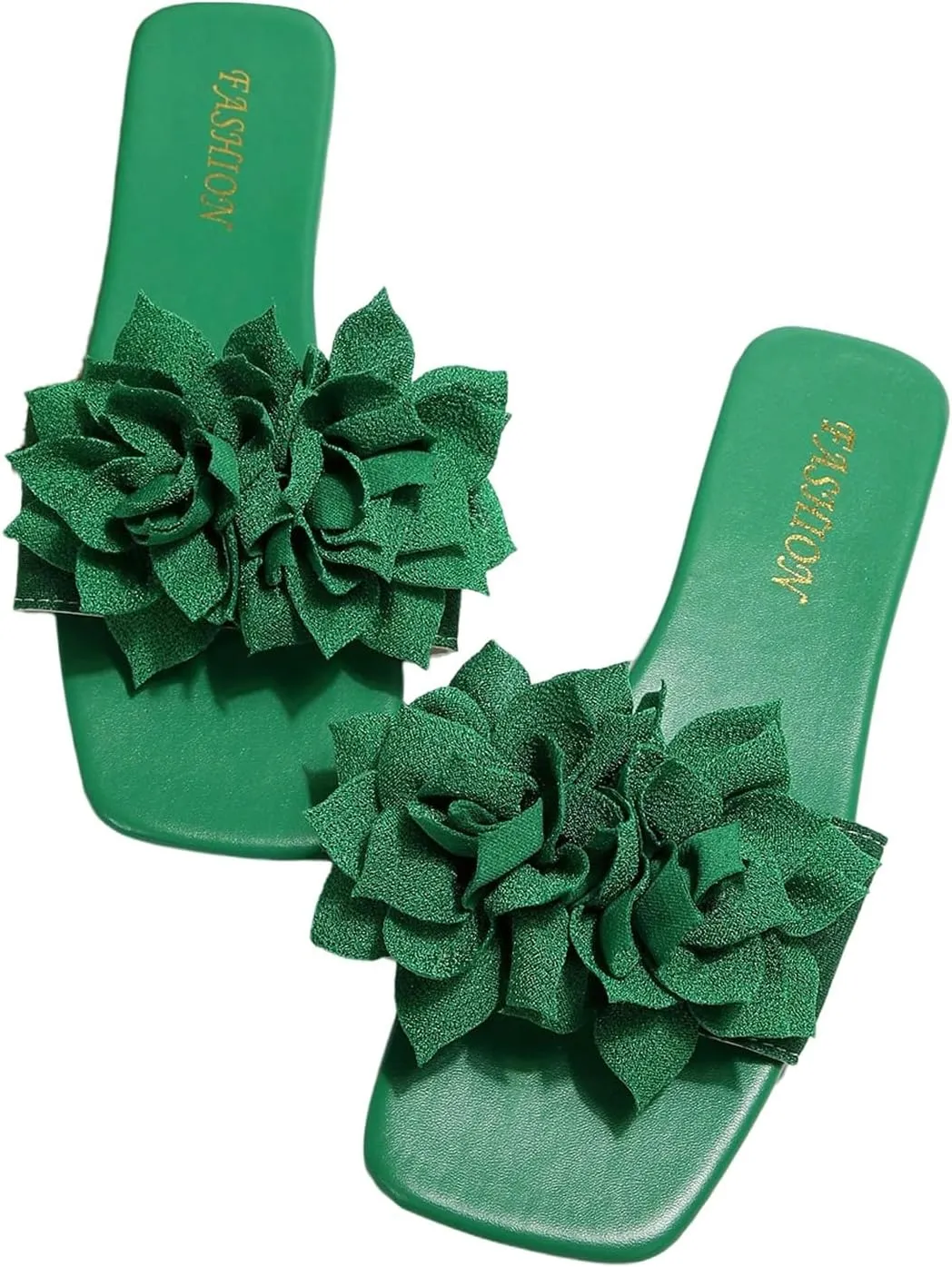 Women's 3D Floral Flat Sandals Dressy Square Open Toe Sandals Single Band Casual Slip on Slides