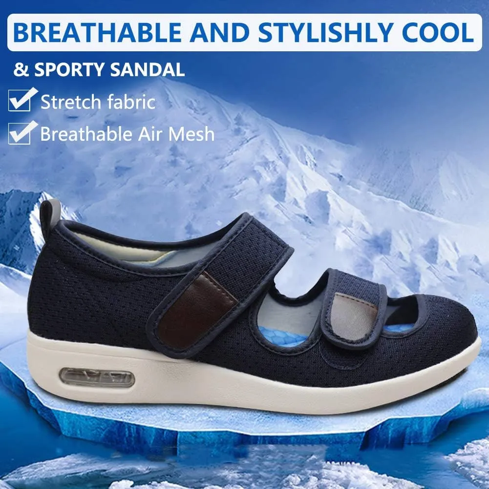 Womens Adjustable Sandal Extra Wide Widths Diabetic Edema Walking Shoes Closed Toe Slippers Easy On/Off with 3 Pairs Insoles Replacement for Elderly Swelling Bandaged Feet