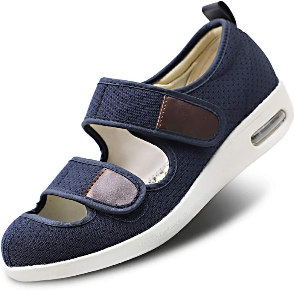 Womens Adjustable Sandal Extra Wide Widths Diabetic Edema Walking Shoes Closed Toe Slippers Easy On/Off with 3 Pairs Insoles Replacement for Elderly Swelling Bandaged Feet