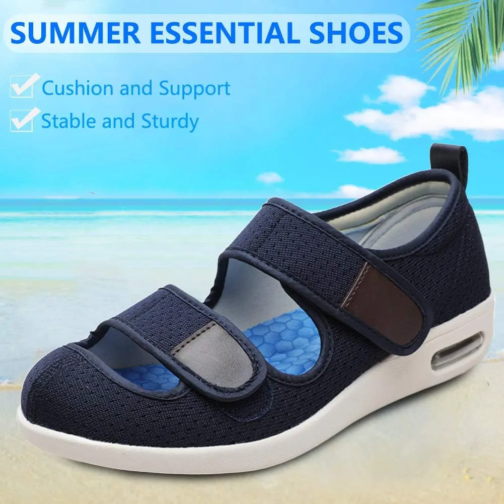Womens Adjustable Sandal Extra Wide Widths Diabetic Edema Walking Shoes Closed Toe Slippers Easy On/Off with 3 Pairs Insoles Replacement for Elderly Swelling Bandaged Feet