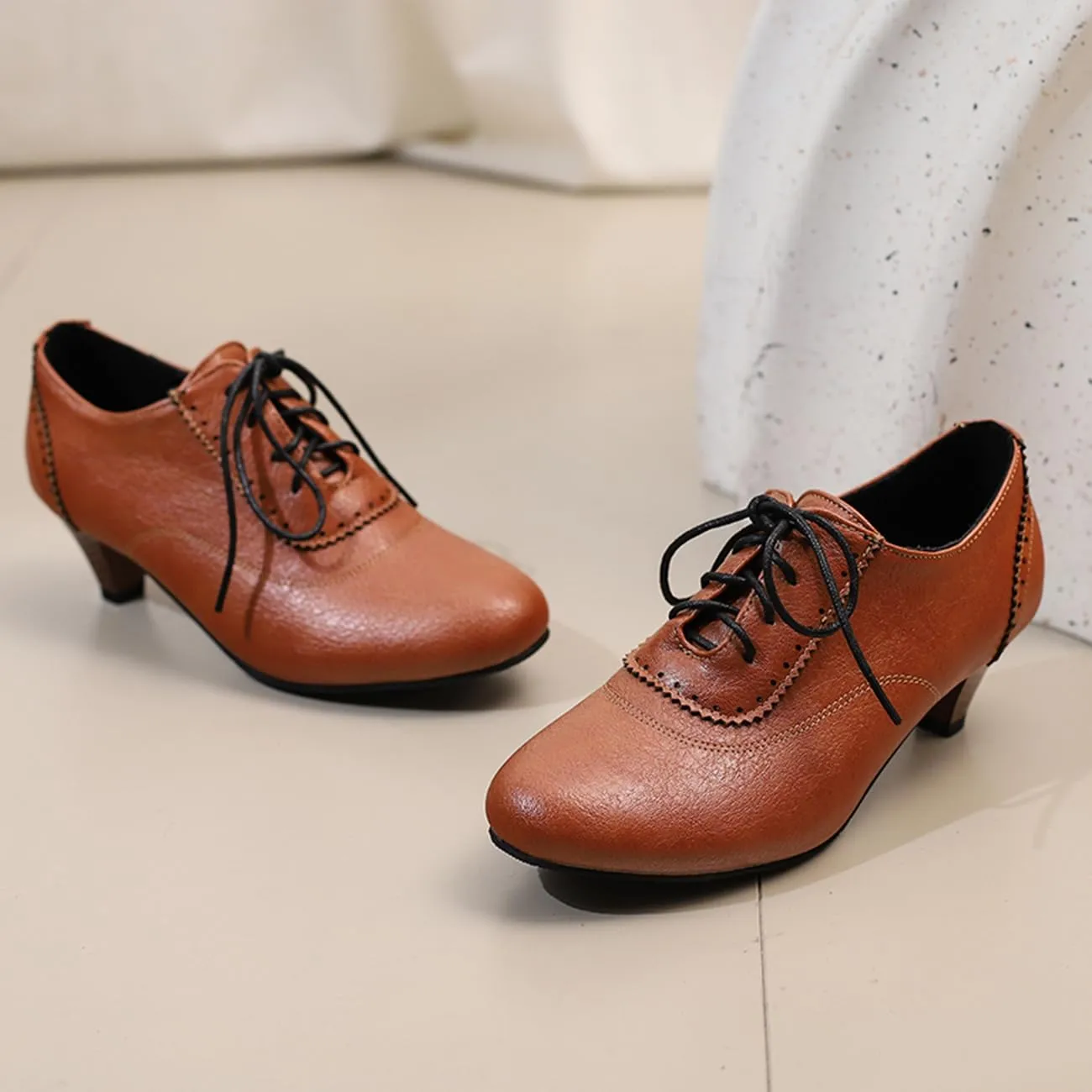 Womens Chunky Low Heel Oxford Pumps Kitten Heel Lace Up Pumps US4-14