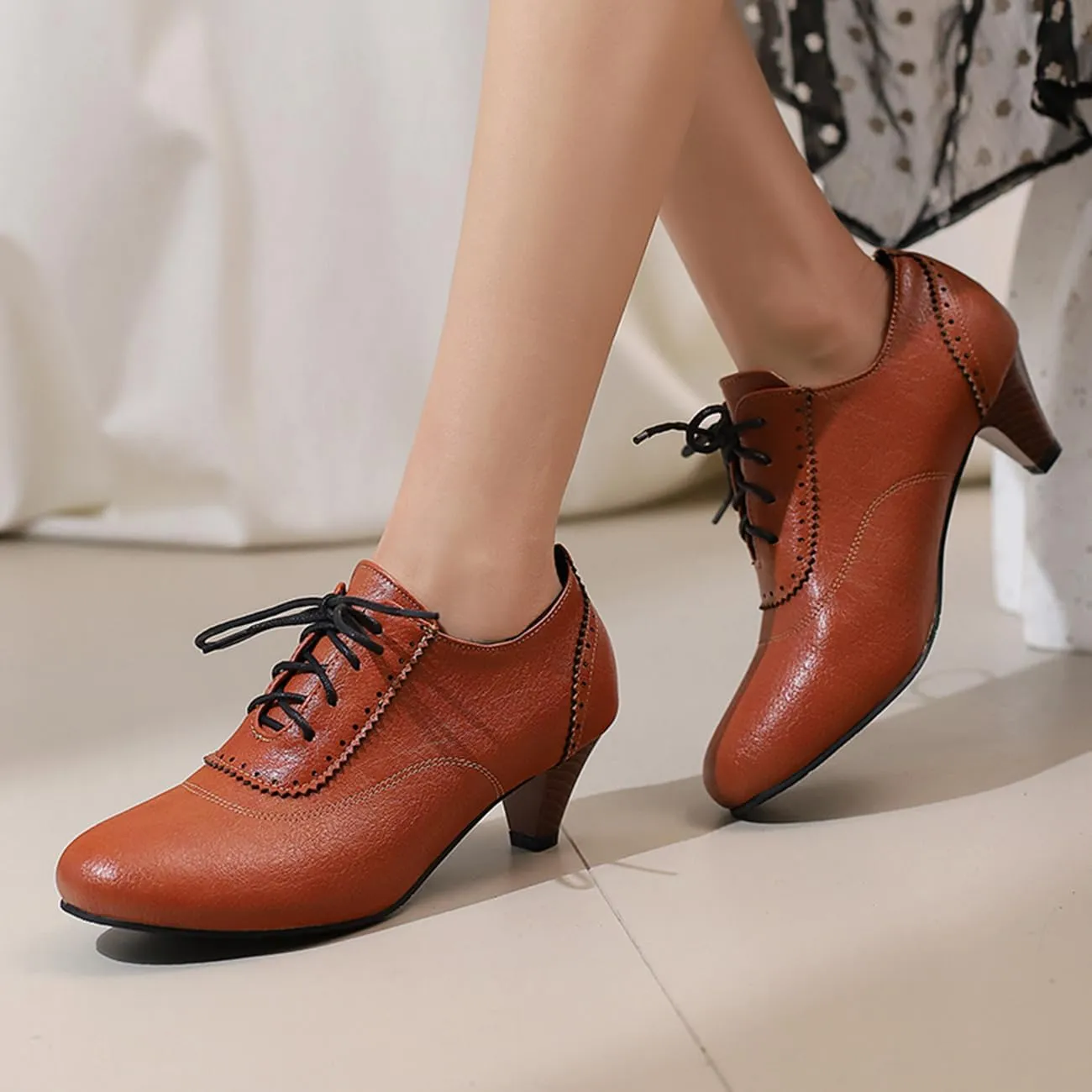 Womens Chunky Low Heel Oxford Pumps Kitten Heel Lace Up Pumps US4-14