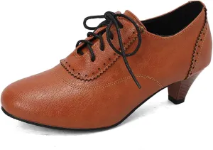 Womens Chunky Low Heel Oxford Pumps Kitten Heel Lace Up Pumps US4-14