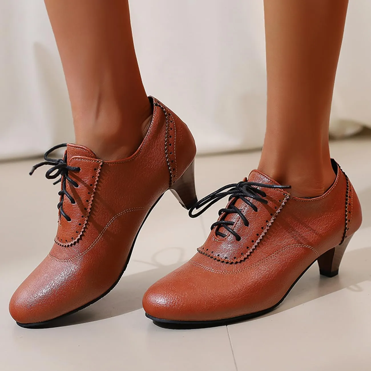 Womens Chunky Low Heel Oxford Pumps Kitten Heel Lace Up Pumps US4-14