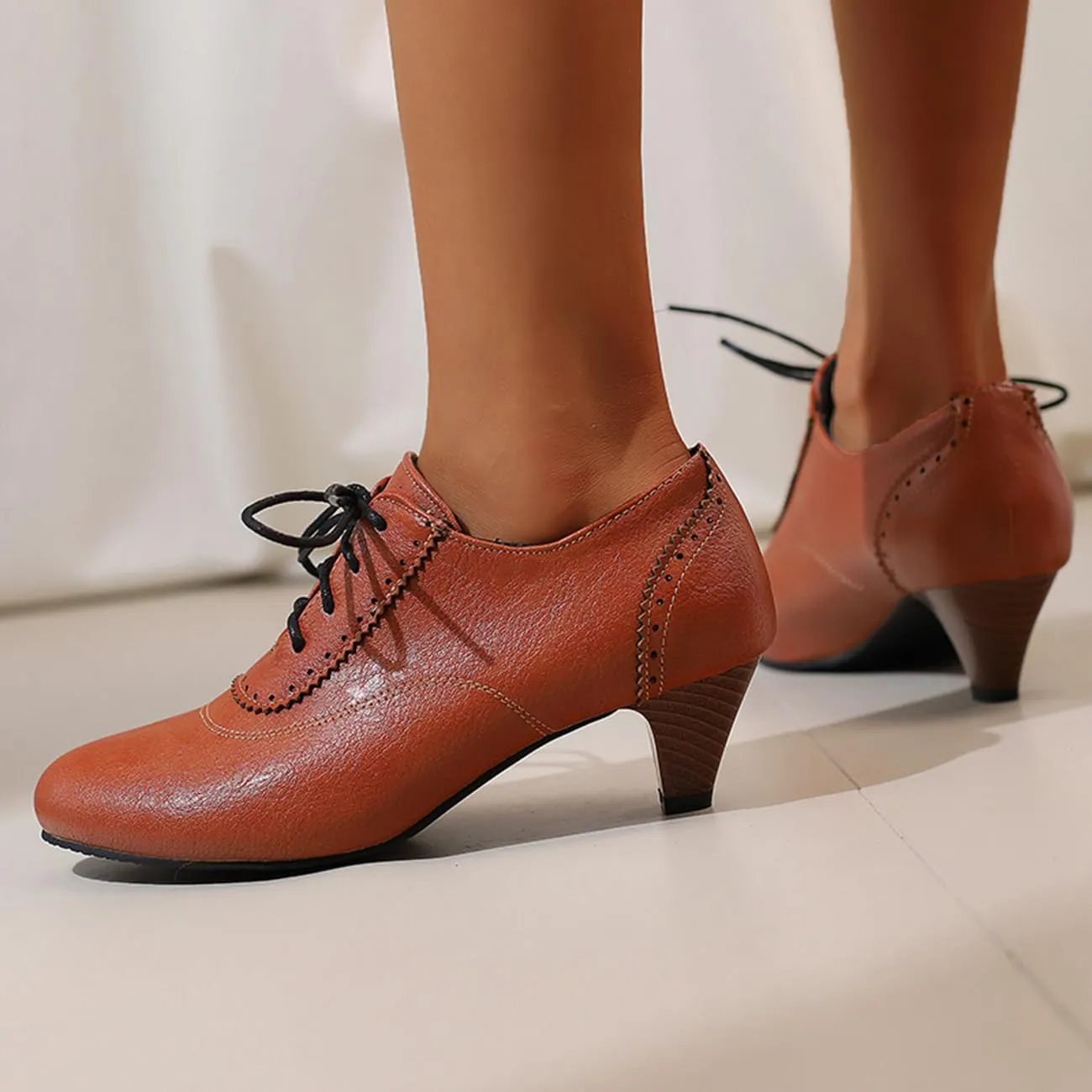 Womens Chunky Low Heel Oxford Pumps Kitten Heel Lace Up Pumps US4-14