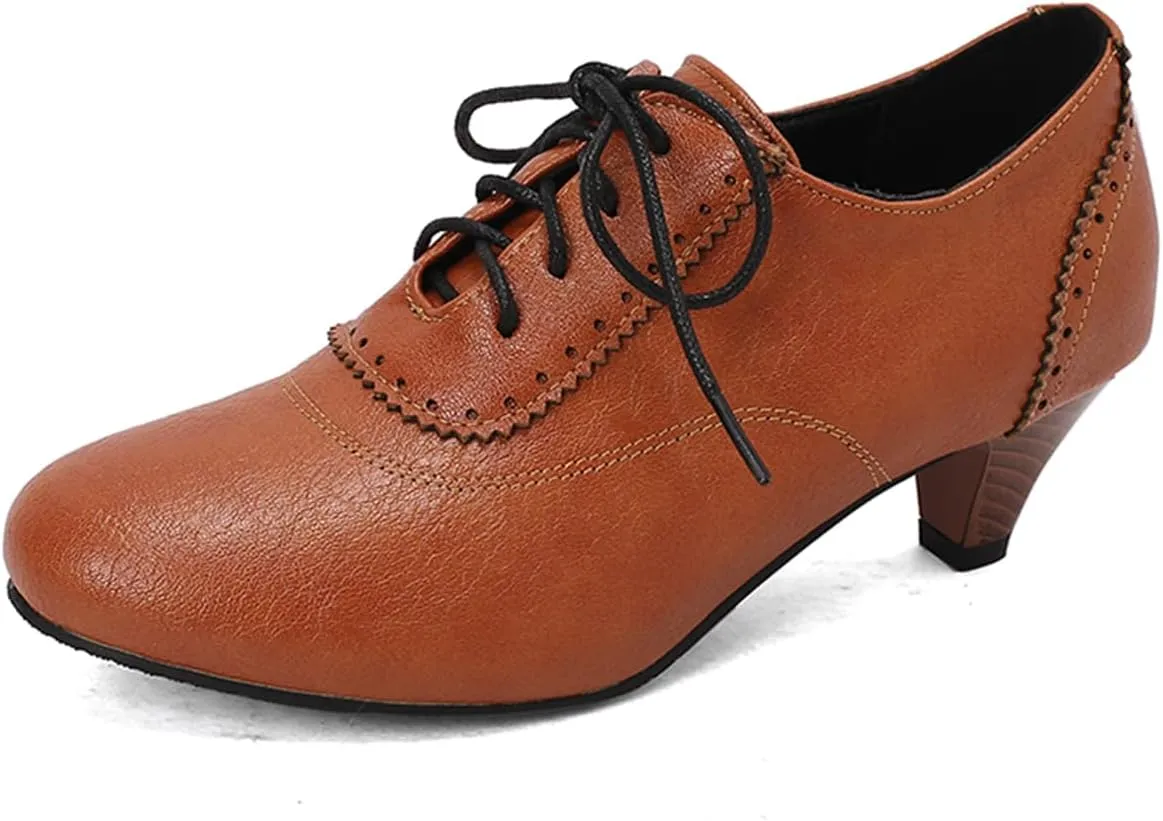 Womens Chunky Low Heel Oxford Pumps Kitten Heel Lace Up Pumps US4-14