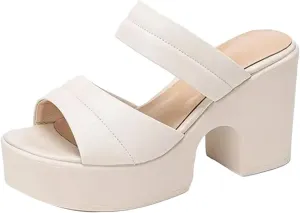 Women's Cow Leather Mules - High Heels Peep Toe Summer European Design Platform Pink