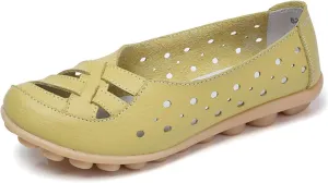 Women's Cowhide Leather Shoes Loafer Casual Slip On Shoe Driving Moccasins Closed Toe Boat Flats Walking Sandals