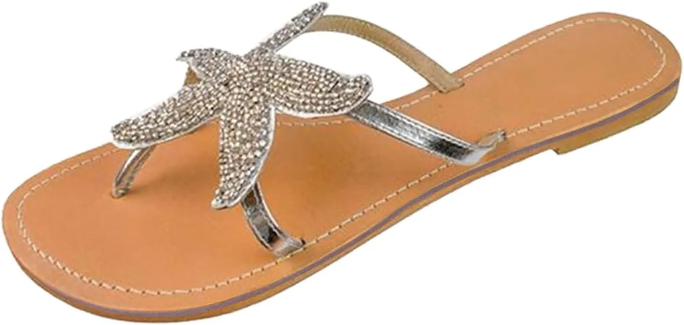 Women'S Flat Beach Sandals Cute Starfish Sandals Clip Toe Flip Flops Comfortable Outdoor Travel Sandals Summer Slippers