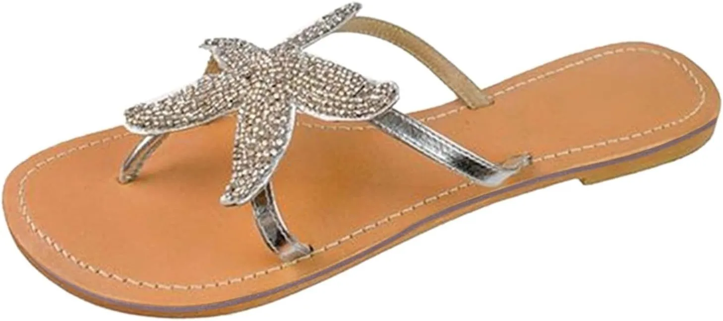 Women'S Flat Beach Sandals Cute Starfish Sandals Clip Toe Flip Flops Comfortable Outdoor Travel Sandals Summer Slippers