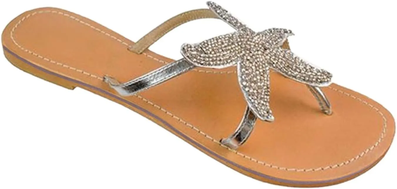Women'S Flat Beach Sandals Cute Starfish Sandals Clip Toe Flip Flops Comfortable Outdoor Travel Sandals Summer Slippers