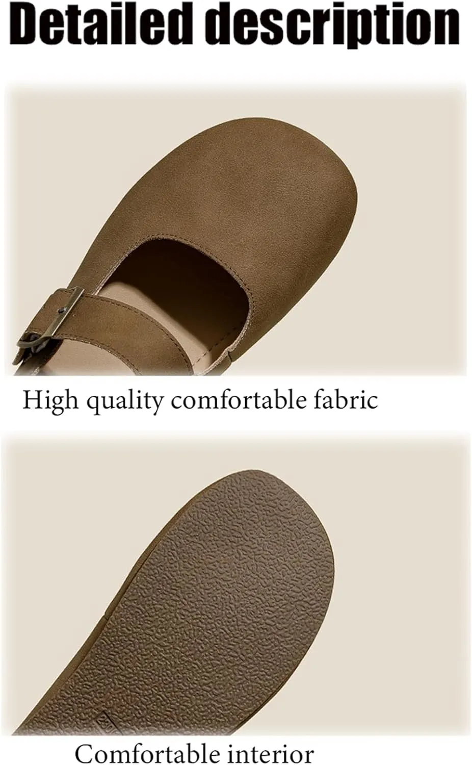 Women's Genuine Leather Round Head Flat Mary Jane Shoes with Adjustable Straps Fashio Comfortable Slip On Ballet Flats Dressy Office Work Shoes